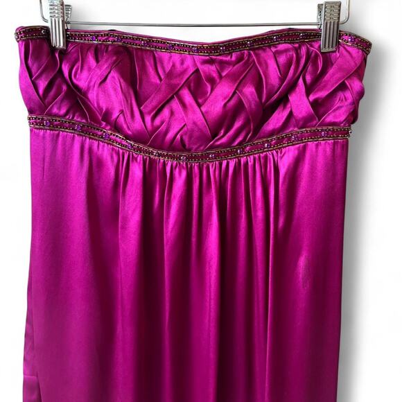 Laundry by Shelli Segal Magenta Satin Beaded Maxi Dress Strapless Size 0 - Picture 1 of 8